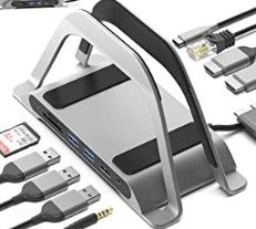 Photo 1 of HumanCentric USB C Hub for MacBook, Laptop Docking Station and MacBook Stand Compatible with MacBook Pro and Air, Dual Monitor Adapter, Multiport USB C Dock for Mac, 10 Ports with USB 3.0, Ethernet