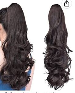 Photo 1 of Dark Brown Hair Clip In Ponytail, Fake Ponytails Black Hair Extensions 20"