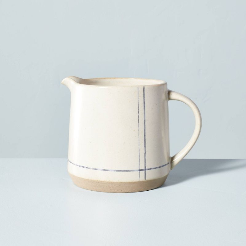 Photo 1 of 52oz Engineered Stripe Stoneware Pitcher Blue/Sour Cream - Hearth & Hand™ with Magnolia