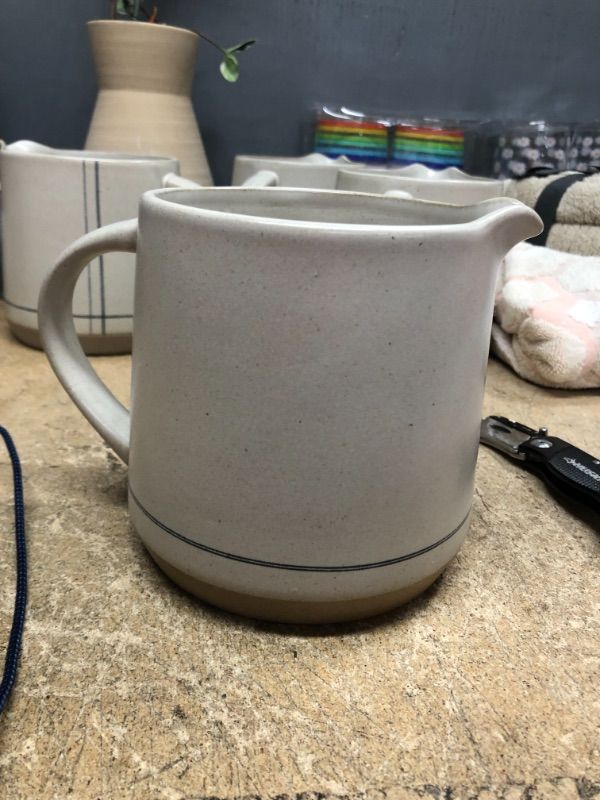 Photo 3 of 52oz Engineered Stripe Stoneware Pitcher Blue/Sour Cream - Hearth & Hand™ with Magnolia