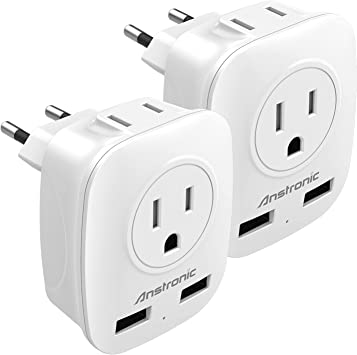 Photo 1 of [2-Pack] European Travel Plug Adapter, Anstronic International Power Adapter with 2 USB Ports,2 US Outlets- 4 in 1 European Plug Adapter for US to Most of Europe EU Spain Italy France Germany(Type C)
