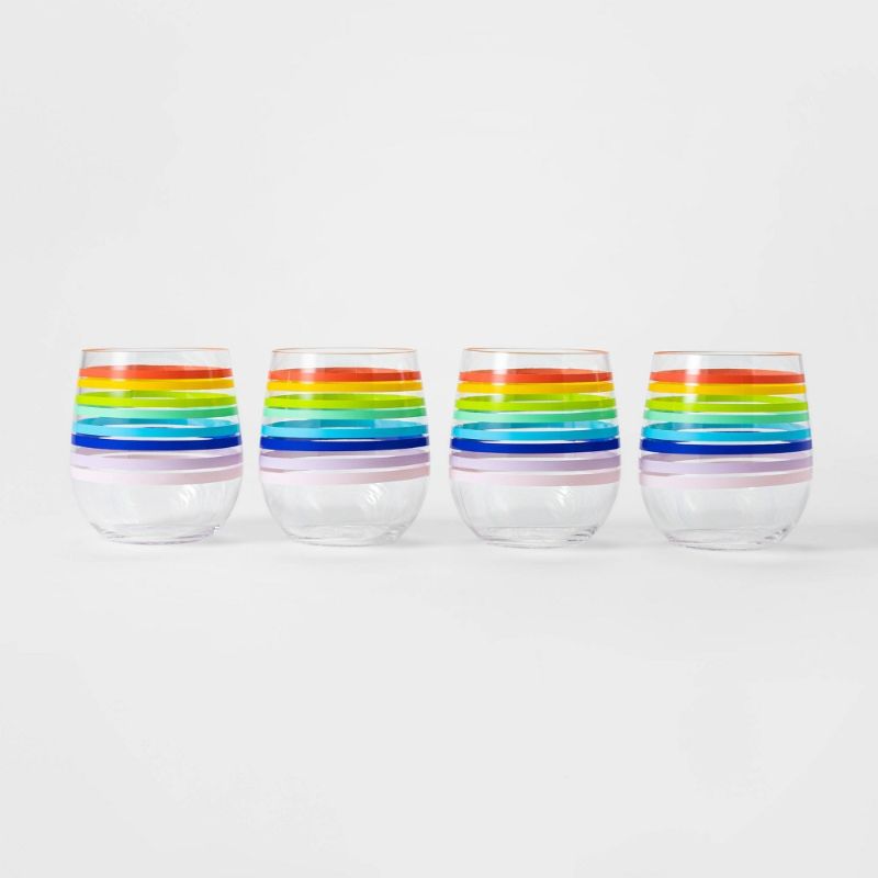 Photo 1 of (8 PIECE BUNDLE) 14oz 4pk Plastic Floral Stemless Wine Glasses - Sun Squad™ + 14oz 4pk Plastic Rainbow Cabana Stemless Wine Glasses - Sun Squad™