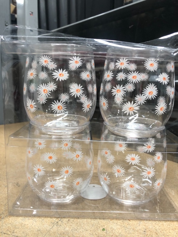 Photo 5 of (8 PIECE BUNDLE) 14oz 4pk Plastic Floral Stemless Wine Glasses - Sun Squad™ + 14oz 4pk Plastic Rainbow Cabana Stemless Wine Glasses - Sun Squad™