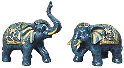 Photo 1 of 2Pcs/Set Resin Lucky Feng Shui Home Decor Elephant Statue Ornaments Wealth Figurine Crafts Home Decoration Accessories Wedding (Color : Blue)

