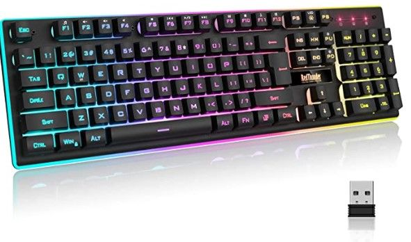 Photo 1 of RedThunder K10 Wireless Gaming Keyboard, Rechargeable 3000mAh 2.4G LED Backlit Wireless Keyboard, Ergonomic Keyboard with Mechanical Feeling Keys for PC PS4 Xbox One Mac, Teclado Gamer, Black
