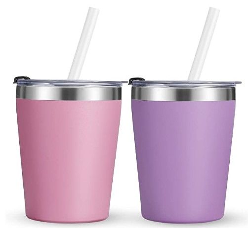 Photo 1 of 2 Pack 8 OZ Kids & Toddler Cup -Stainless Steel Water Bottle Spill Proof Insulated Tumbler with Leak Proof Lid & Silicone Straw with Stopper - BPA FREE Baby Drinking Cup
