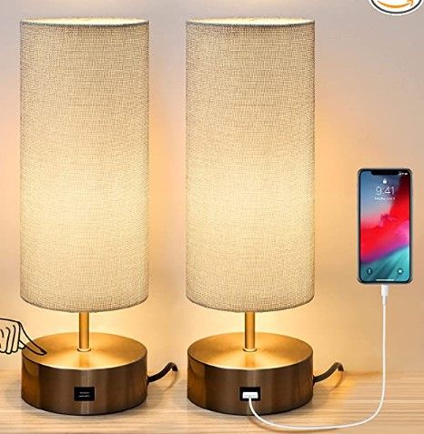 Photo 1 of ***INCOMPLETE*** Haian 3-Way Dimmable Touch Control Table Lamp with USB Charging Port Set of 2,Modern Nightstand Bedside Desk Lamp with Grey Fabric Lampshade for Living Room,Bedroom,Study Room,LED Bulb Include
