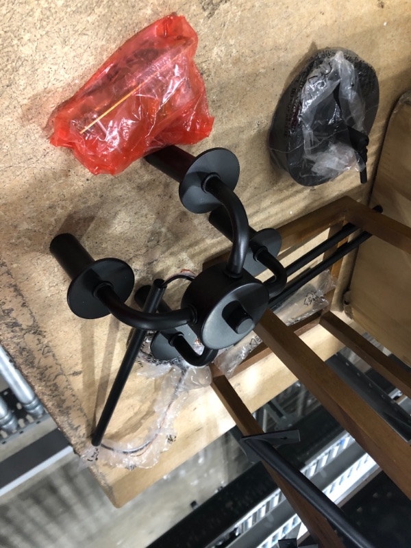 Photo 1 of 4-Light Rustic Chandelier, Classic Lantern Pendant Light with Oak Wood and Iron Finish
