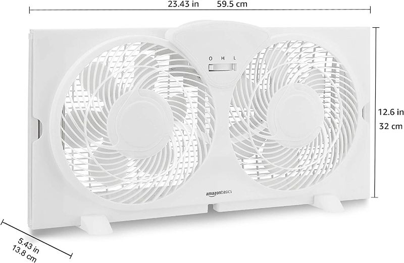 Photo 1 of *Tested/Left Fan Doesn't Spin* Amazon Basics Window Fan with Manual Controls, Twin 9-Inch Blades
