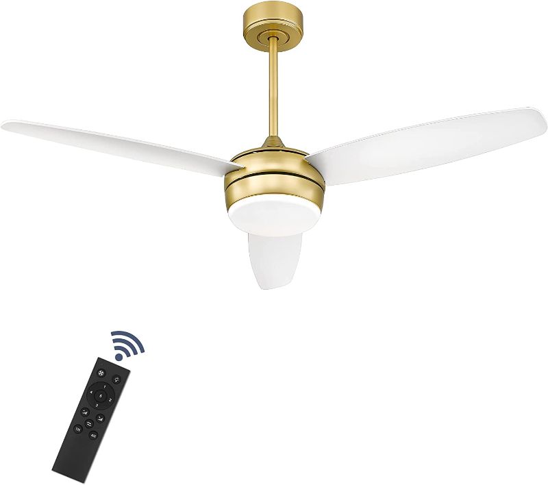 Photo 1 of *Major Damage-Parts Only* YOUKAIN Modern Ceiling Fan, 52 Inch Gold Ceiling Fan with Light and Remote Control, LED Ceiling Fan with 3 White Blades for Living room, Bedroom, Bathroom, 52-YJ273-WH
