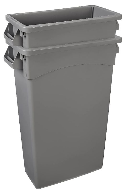 Photo 1 of *Used/Minor Cosmetic Damage* AmazonCommercial 23 Gallon Commercial Slim Trash Can, Grey, 2-pack
