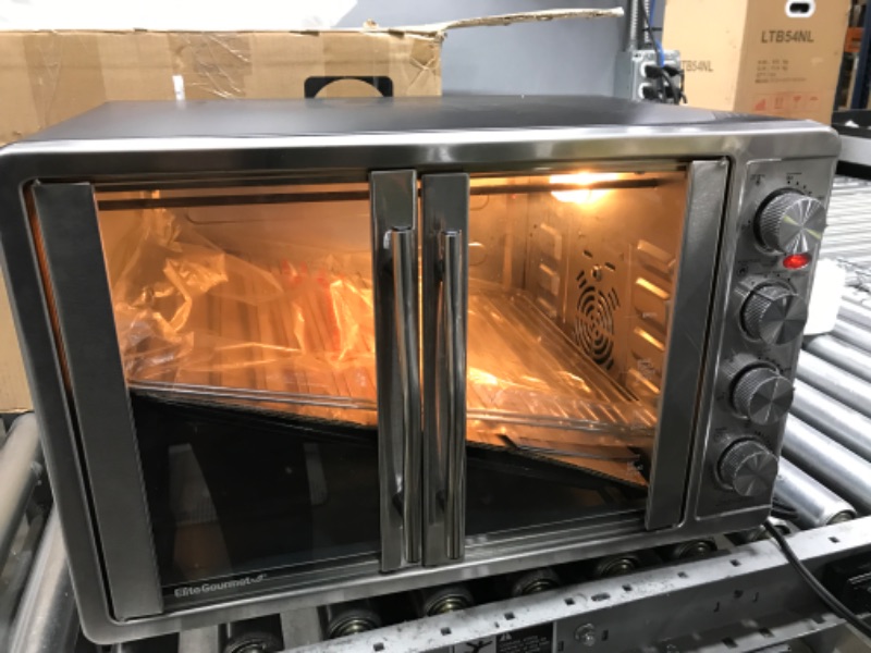 Photo 2 of *Tested* Elite Gourmet ETO-4510M French Door 47.5Qt, 18-Slice Convection Oven 4-Control Knobs, Bake Broil Toast Rotisserie Keep Warm, Includes 2 x 14" Pizza Racks, Stainless Steel
