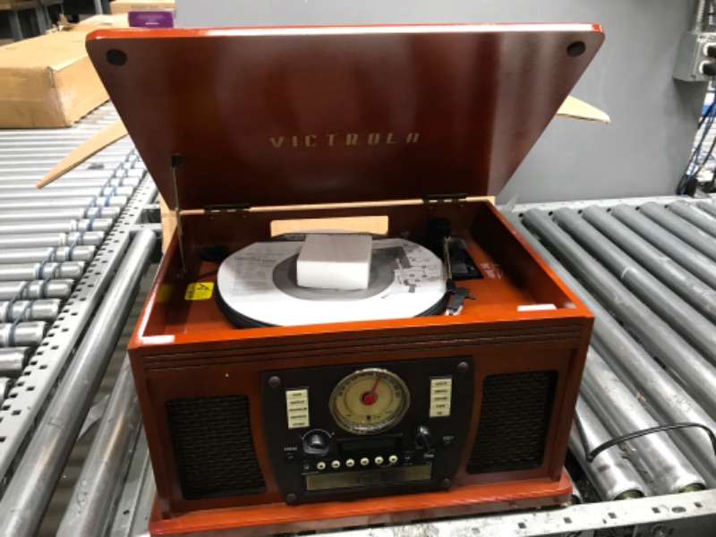 Photo 2 of *Does Not Power On* Victrola 8-in-1 Bluetooth Record Player & Multimedia Center, Built-in Stereo Speakers - Turntable, Wireless Music Streaming, Real Wood | Mahogany
