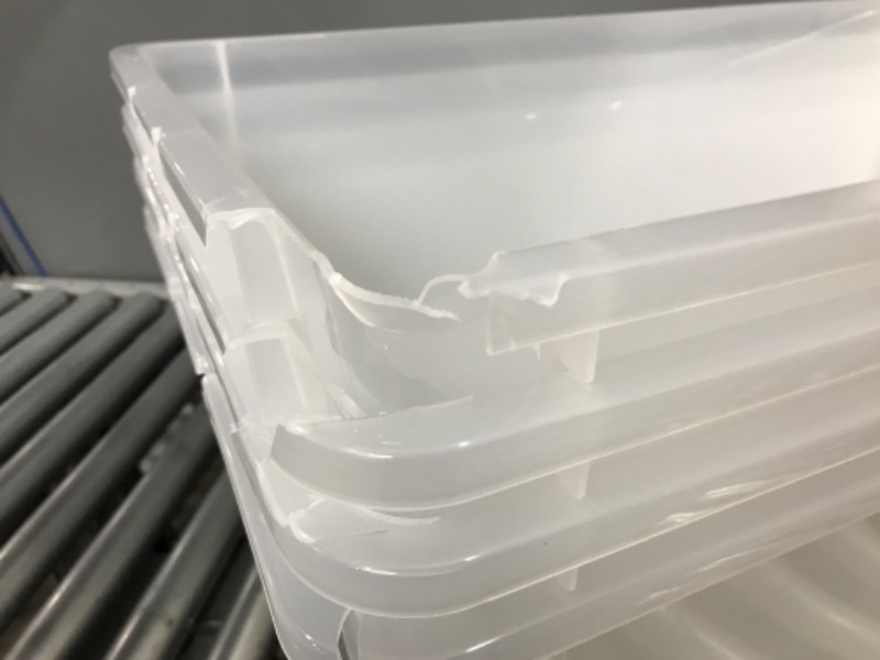 Photo 5 of *Major Damage to All Bins/None to Lids-See Photos* IRIS USA 91 Quart Large Storage Bin Utility Tote Organizing Container Box with Buckle Down Lid for Clothes Storage, 4 Pack, Clear, Clear/Black (500184) h) 91 Qt. - 4 Pack