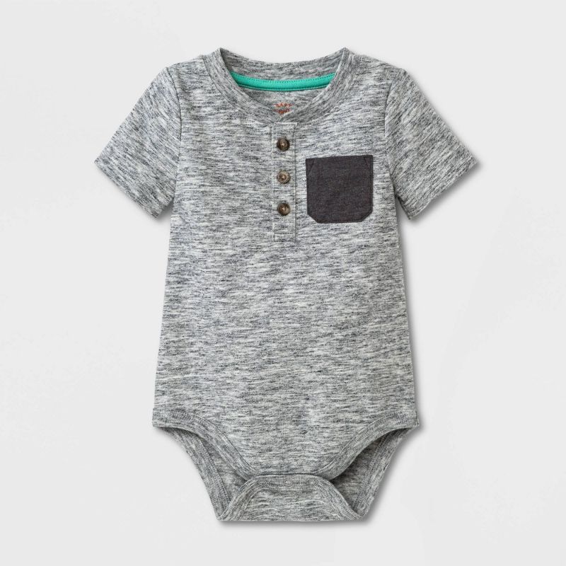 Photo 1 of Baby Boys' Henley Pocket Bodysuit - Cat & Jack™ Heather Gray