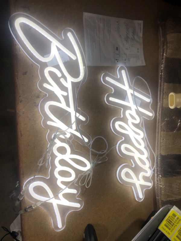 Photo 2 of Ancient Neon Large Happy Birthday Neon Sign for Backdrop, White LED Light