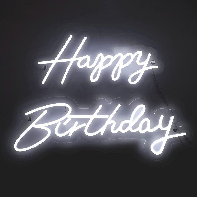 Photo 1 of Ancient Neon Large Happy Birthday Neon Sign for Backdrop, White LED Light