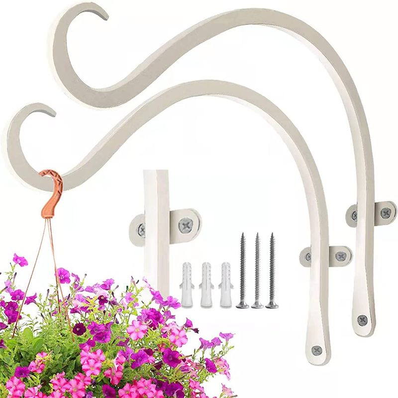 Photo 1 of 2 Pcs Outdoor Hanger Wall Bracket and 12‘’ Handmade Forged Curved Lantern Hooks with Triangular Fixers for Bird Feeders, Wind Chimes Indoor, Lanterns by BAITEER
