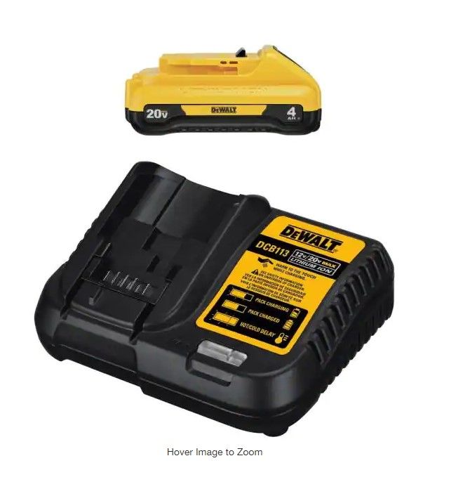 Photo 1 of 
DEWALT
20-Volt MAX Compact Lithium-Ion 4.0Ah Battery Pack with 12-Volt to 20-Volt MAX Charger