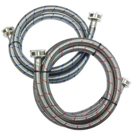 Photo 1 of 3/4 in. FHT x 3/4 in. FHT x 60 in. Stainless Steel Washing Machine Supply Line (2-Pack)
