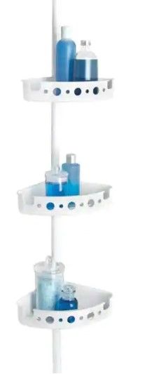 Photo 1 of 3-Tier Tension Corner Pole Shower Caddy in White
