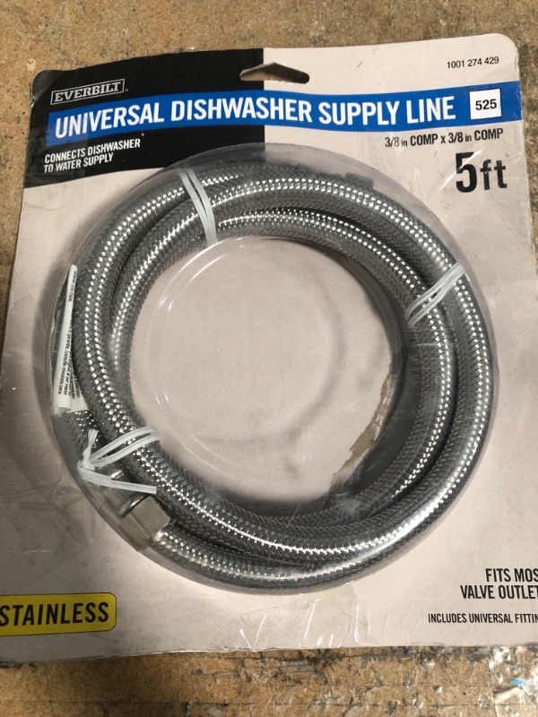 Photo 2 of 3/8 in. COMP x 3/8 in. COMP x 60 in. Universal Stainless Steel Dishwasher Connector
