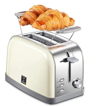 Photo 1 of 2 slice toaster, Retro Bagel Toaster Toaster with 7 Bread Shade Settings, 2 Extra Wide Slots, Defrost/Bagel/Cancel Function, Removable Crumb Tray, Stainless Steel Toaster by Yabano, Cream
