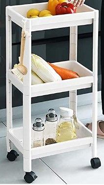 Photo 1 of 3-Tier Slim Storage Cart, Rolling Utility Cart Bathroom Organizer, Slide Out Shelf Shelves Mobile Shelving Unit on Wheels for Office Kitchen Bathroom Laundry Room Narrow Places, White
