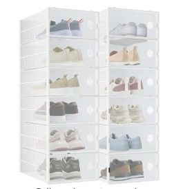 Photo 1 of 12-Pack Shoe Storage Boxes, Shoes Organizer for Closet, Clear Plastic Stackable Shoe Containers /Colors, Clear Shoe Boxes Stackable & Foldable for Sneaker Storage, 