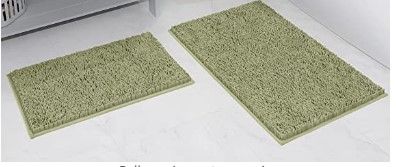 Photo 1 of 2pc Non-Slip Shaggy Chenille Bathroom Mat Set, Includes 24 x 16 Inches Bath Rug and 32 x 20 Inches Bathmat, Water Absorbent Carpet, Sage Green
