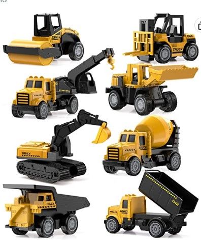 Photo 1 of Alloy Small Construction Cars Vehicles, Geyiie Die Cast Mini Construction Truck Toys, Heavy Duty Bulldozers Excavator Cement Dump Forklift Toys Fathers Gifts for Kids Toddler
