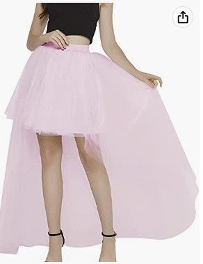 Photo 1 of  Women's High Low Mesh Net Lace Overlay Maxi Skirt, Total Length 19"- 46",waist 24"- 38"