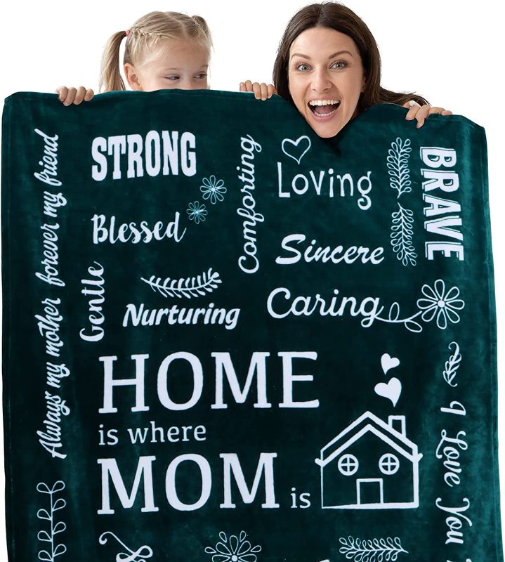 Photo 1 of ***Size: 60"L x 50"W*** Jubeely Mom Blanket - Soft, Cozy, Warm Soft Fabric with Kind, Inspirational Words - Thick, Double-Layered Material - Thoughtful for Mother's Day, Christmas, Birthday, Valentine's (Dark Cyan, Flannel)