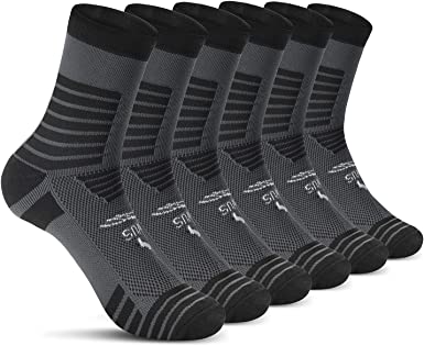 Photo 1 of Men's Performance Athletic Running Socks,6 Pairs Compression Wicking Cushioned Outdoor Sports Hiking Trekking Crew Socks