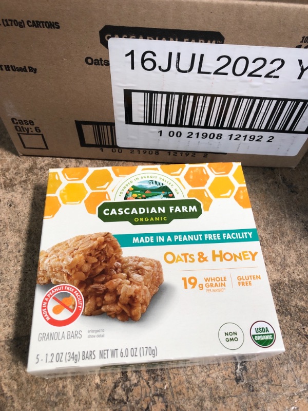 Photo 2 of ***EXP: 07/16/2022*** Cascadian Farm Organic, Chewy Granola Bars, Oats and Honey, 6 oz, 30 ct