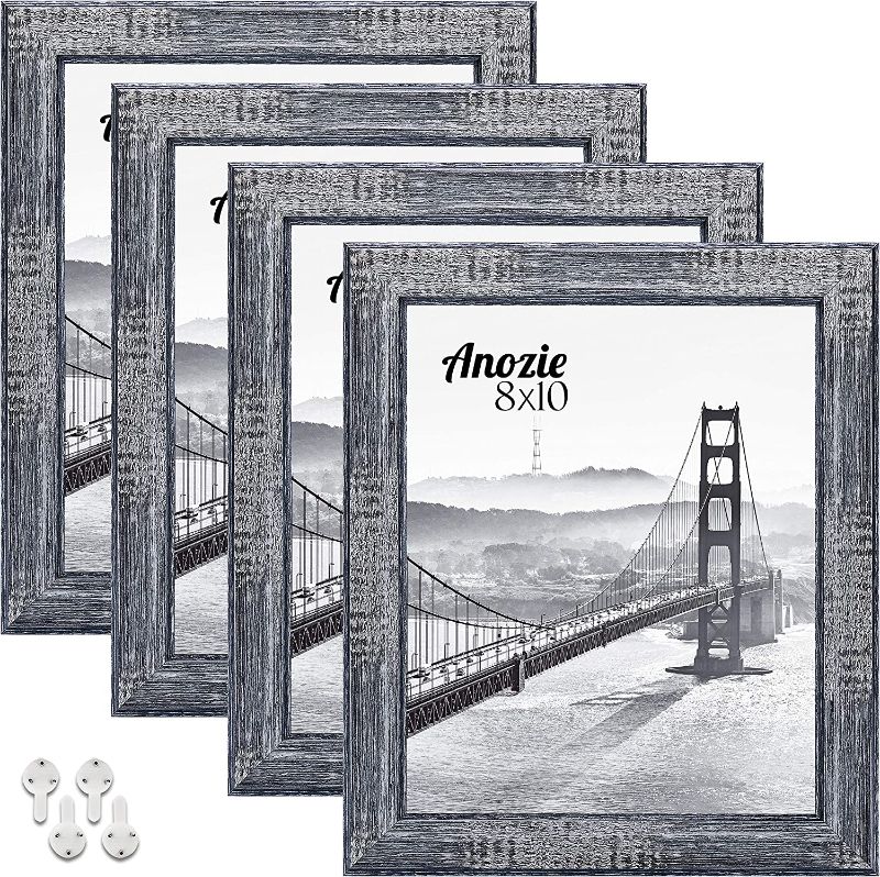 Photo 1 of 8x10 Picture Frame Set of 4 High Definition Glass Photo Frames with Decor Vertical or Horizontal Installation Oil Painting Matte Flat Plastic Frame for Wall Mounting or Tabletop Display,Snzimtty