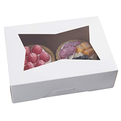 Photo 1 of 8inch White Cookie Boxes with Window,Auto-Popup Rectangular Bakery Box for Muffins and Pastry,Chocolate Covered Strawberry Cardboard Clear Lid Treat Packaging 8x5.75x2.5,Pack of 15