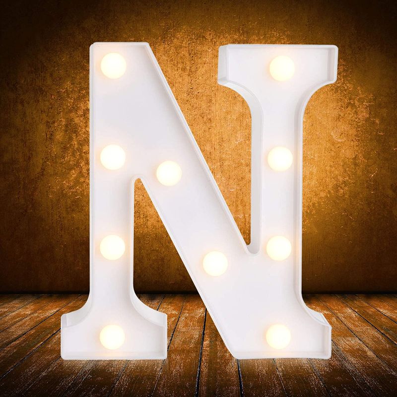 Photo 1 of LED Letters Numbers Marquee Lights 26 Alphabet 0-9 Numbers Decorative Lamps with Wireless Remote Control for Christmas New Year Valentine Wedding Party Birthday Home Bar (White Letter N), 3 pack