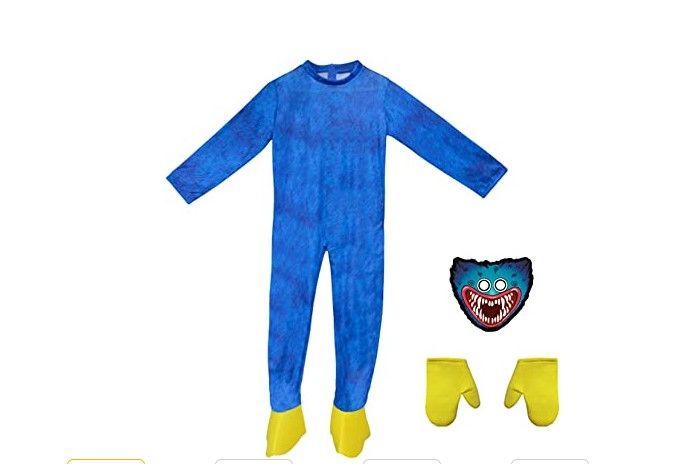 Photo 1 of Pop Cosplay Blue Mouth Monster Costume for Kid, Cartoon Game Cosplay Carnival Jumpsuit, S