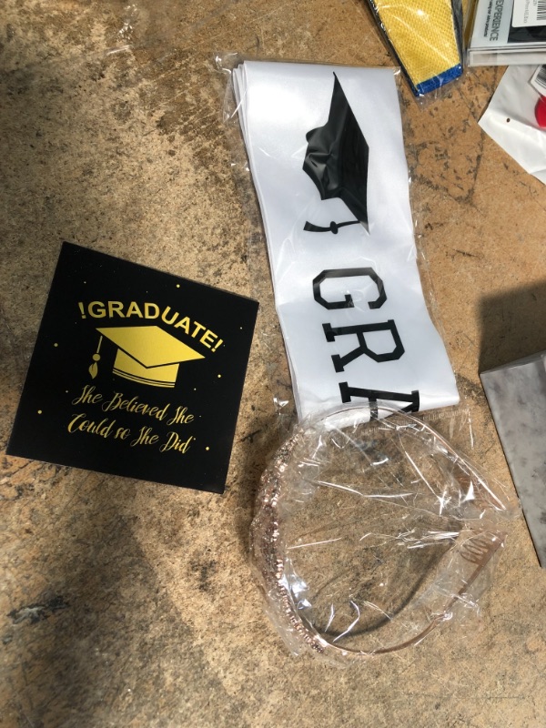 Photo 4 of hinnybin Graduation Decorations 2022, Rose Gold Graduation Tiaras and Black Grad Sash Party Supplies for Graduation Grad Decor Favors