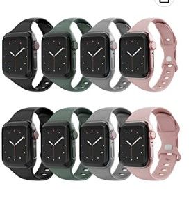 Photo 1 of Jomoq Bands Compatible with Apple Watch 8 Pack Silicone Soft Waterproof Sport Replacement Wristbands Compatible with iWatch Series 7 SE 6 5 4 3 2 1 Women Men Water Resistant Slim Strap 45/44/42/41/40/38mm for Apple Watch
**Does not comes with the watch