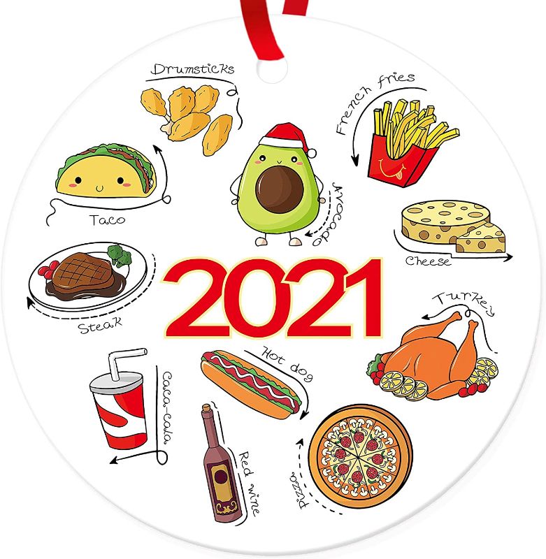 Photo 1 of 2021 Dated Christmas Ornaments Delicious Foods Ornament for Christmas Tree Double-Sided Design Ceramic Keepsakes Hanging Decor Quarantine Gifts for Kids