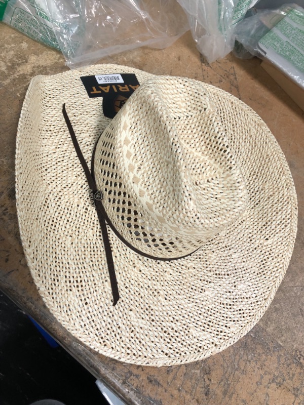 Photo 2 of Ariat A73150-6.875 Mens Twisted Weave Maverick Crown Straw Western Hat&#44; Natural - Size 6.87