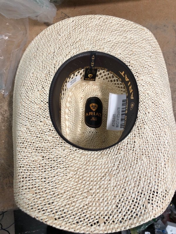 Photo 3 of Ariat A73150-6.875 Mens Twisted Weave Maverick Crown Straw Western Hat&#44; Natural - Size 6.87