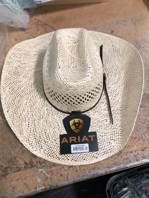 Photo 4 of Ariat A73150-6.875 Mens Twisted Weave Maverick Crown Straw Western Hat&#44; Natural - Size 6.87