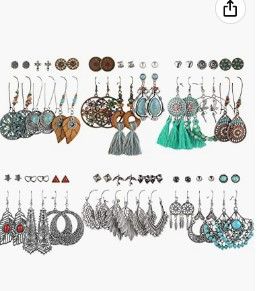 Photo 1 of Boho Earrings for Women Girls, Funtopia 36 Pairs Retro Drop Dangle Earrings Set