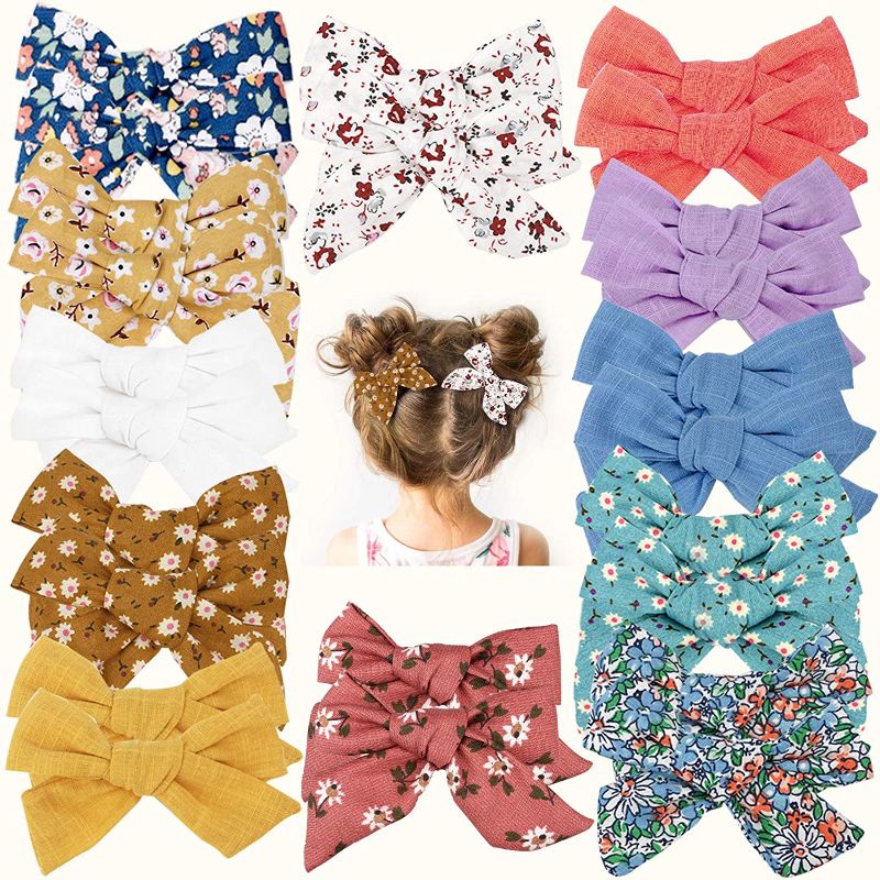 Photo 1 of 24 PCS Baby Girls Hair Bows Clips 4.5 inch Alligator Clips Tiny Barrettes Accessories for Fine Hair Infants Toddler Kids (One Size, Velvet bows) (One Size, Floral bows)