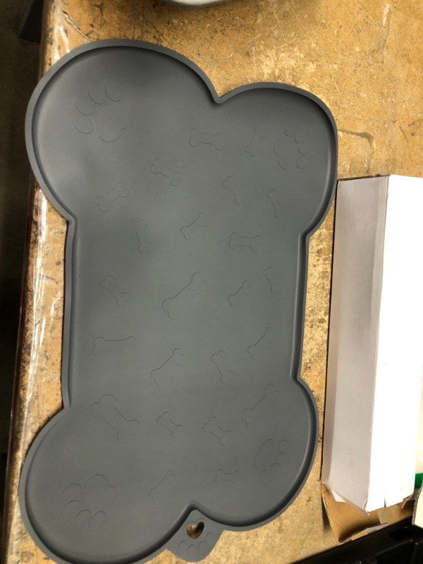 Photo 2 of ***Material Type:17.7"x11.8", Dark grey***
Dog Bowl Mat, NWFHTD Dog Mat for Food and Water Pet Cat Large Small Silicone Rubber Plastic Waterproof Feeding Eating Dish Placemat Trays with Edges Lip for Floor
