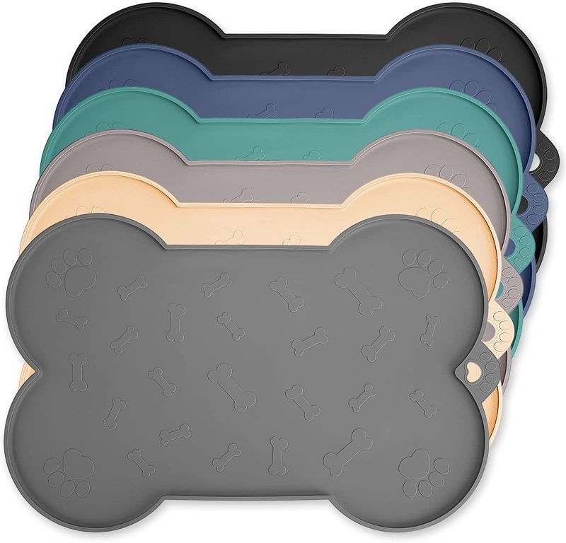 Photo 1 of ***Material Type:17.7"x11.8", Dark grey***
Dog Bowl Mat, NWFHTD Dog Mat for Food and Water Pet Cat Large Small Silicone Rubber Plastic Waterproof Feeding Eating Dish Placemat Trays with Edges Lip for Floor
