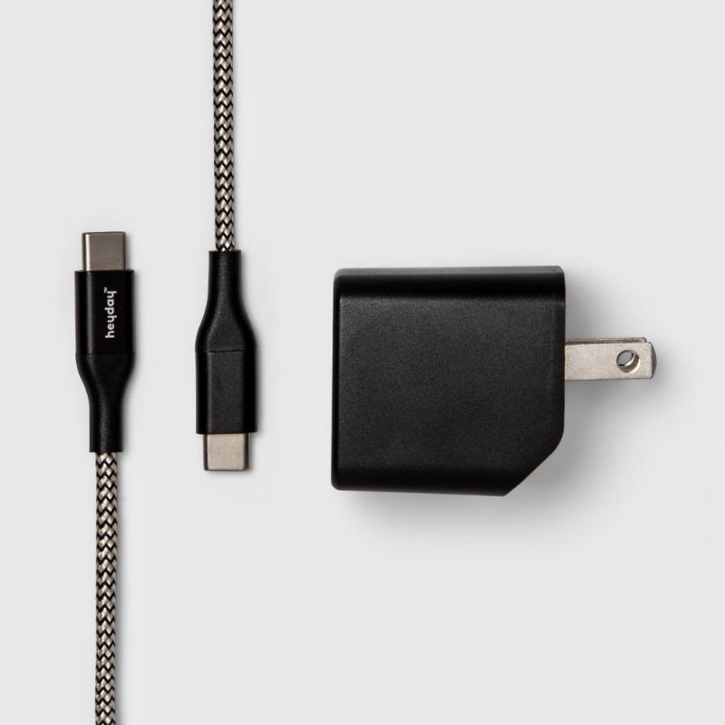 Photo 1 of Heyday 2-Port USB-a USB-C Wall Charger with 6' USB-C to USB-C Braided Cord - Matte Black
